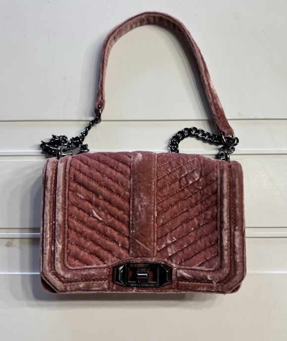 Rebecca Minkoff Handbags - Rebecca Minkoff Pink Love Velvet Velour Chevron Chain Strap Crossbody Purse Bag